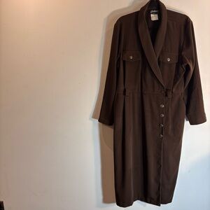JOLIBEL Sz 18 Vintage Brown MIdi Length Dress with Button Details Turned Collar